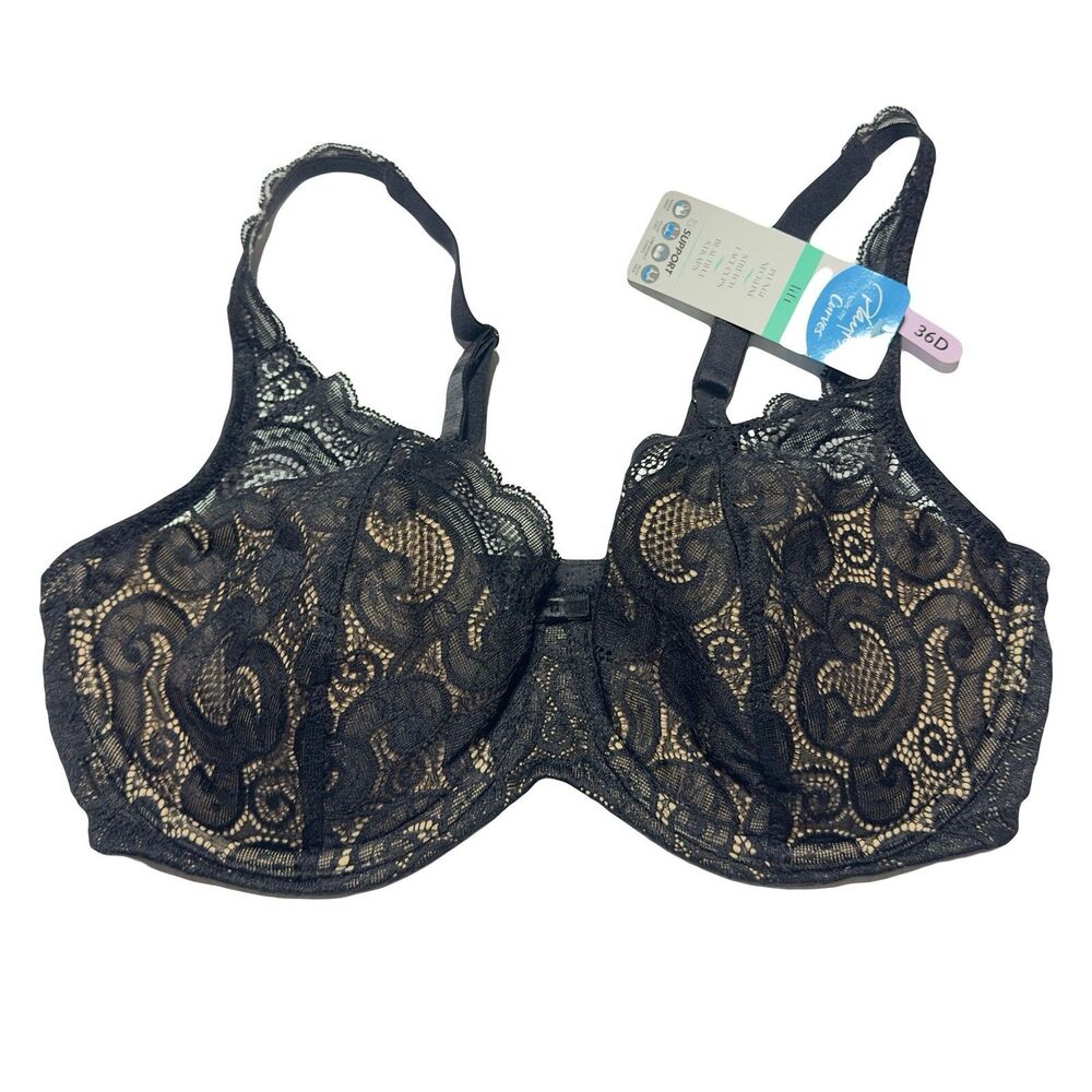 Playtex Bra Love My Curves Lift Lightly Lined Lace 4514 Black Size 36D NWT